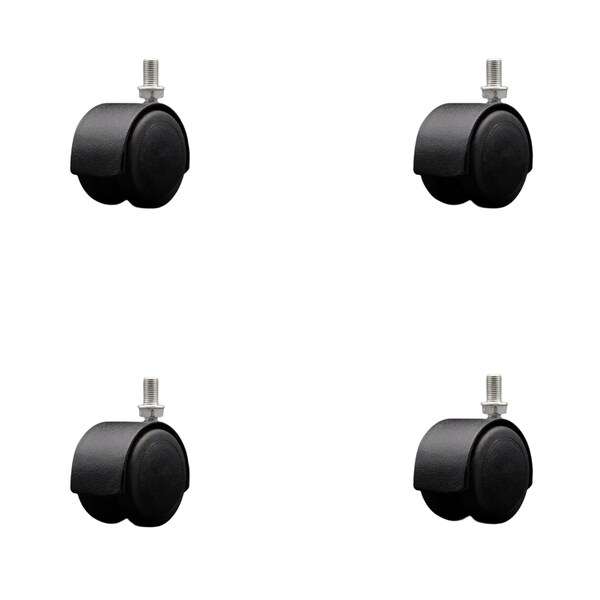 2'' Floor Safe Black Hooded Twin Wheel Caster 3/8 Threaded Stem, 4PK